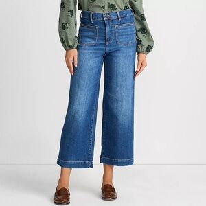 Lands' End High Rise Wide Leg Patch Pocket Crop Jeans